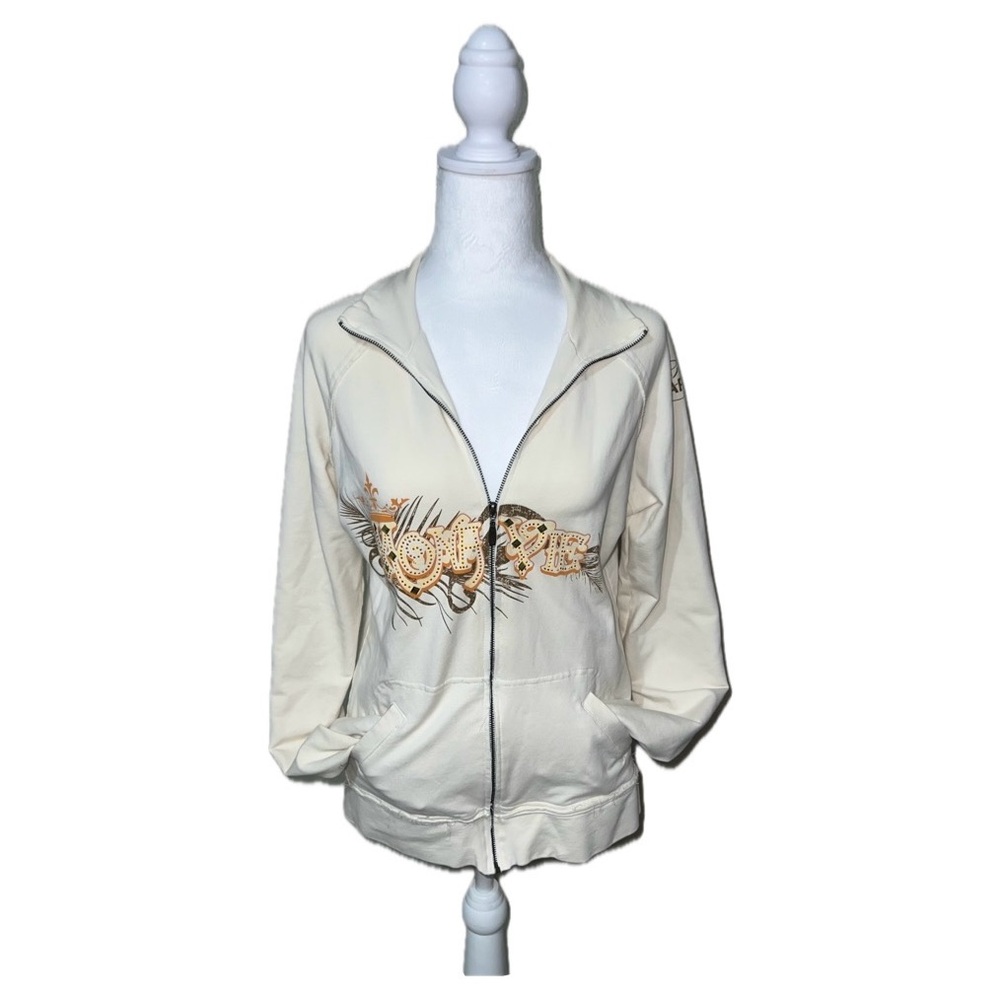 Vintage Y2K Beige Long Sleeve Rhinestoned Hoodie